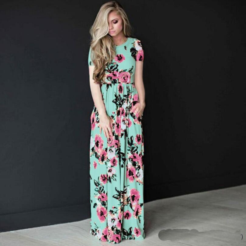 Summer Long Floral Print Beach Tunic Maxi Women Evening Party Dress Sundress