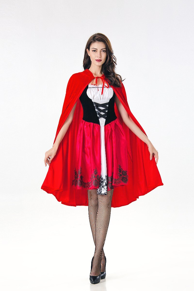 2018 New Fashion Halloween Costume Adult Women Fantasy Costume Ladies Little Red Riding Hood Dress+Cloak