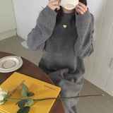 Winter Women Long Sleeve Long Sweater Dress Female Pullover Straight Knitted Solid Korean Clothes Plus Size Robe Femme