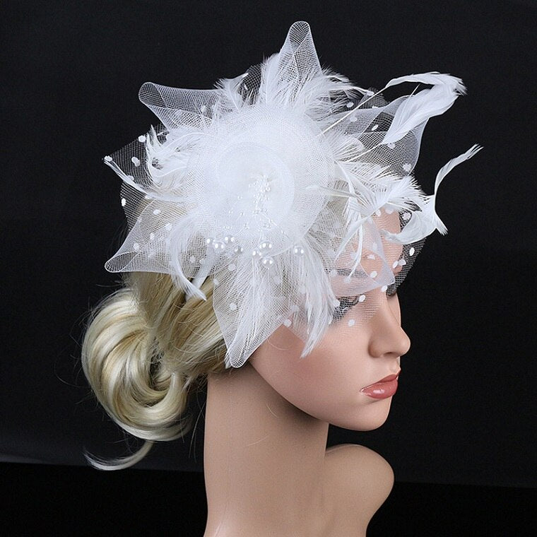 Fascinators Hat Cocktail Tea Party Headband Kentucky Derby Flower Mesh Ribbons Feathers Hair Clip Vintage Headwear