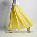 Women Summer Linen Cotton Vintage Women Long Elastic Waist Pleated Maxi Skirts