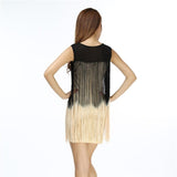 Gradual Fringe Mini Bodycon Dress Sleeveless Patchwork Mesh Club Party Slim Sheer Ballroom Dance Dress