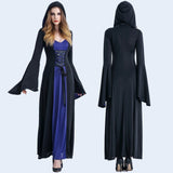 High Quality Adult Women Halloween Vampire Queen Costume Witch Medieval Renaissance Long Hooded Gown Dress