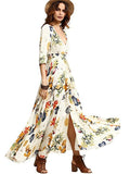 Women Maxi Sundress Button Up Split Floral Print Flower Evening Party Long Dress