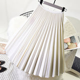 New Autumn Women Vintage High Waist Pleated Casual Loose Solid Stretch Skirts