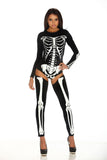 Women Skeleton Pattern Tight Bodysuit Long Sleeve Jumpsuit Halloween Party Horror Costume Funny Demon Skull Cosplay Outfit