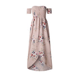 Women Off Shoulder Floral Print Boho Beach Summer Strapless Long Maxi Dress