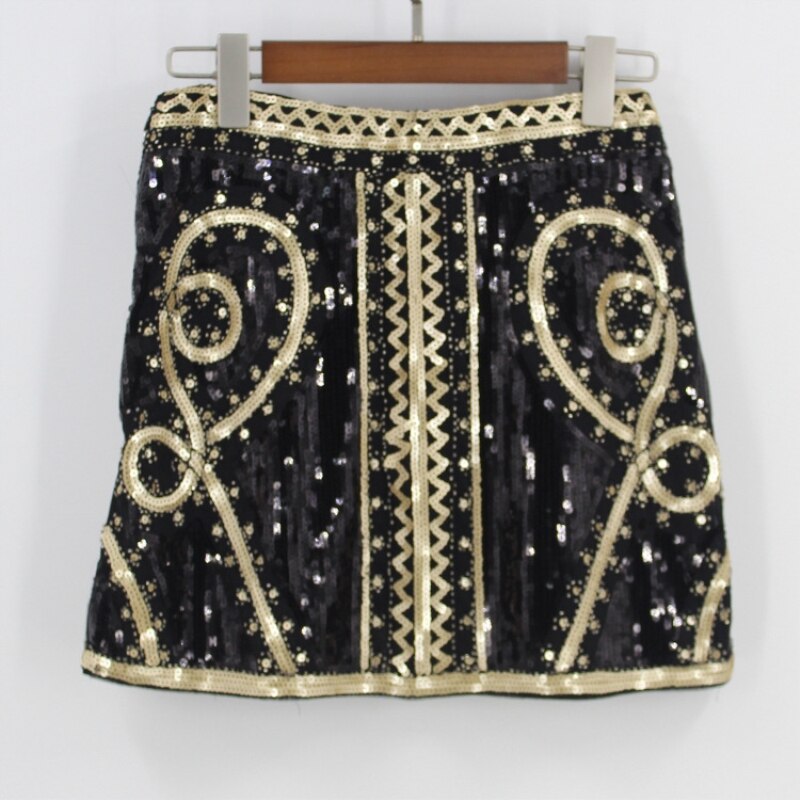 1920s Vintage Paisley Beaded Embroidery Sequin High Waist Short Saia Mini Party Baroque Skirt With Zipper