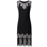 Stretchy Little Black Midi Vestido 1920s Vintage Beaded Fringe Sequin Flapper Dress