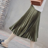 Women Long Brand Ladies A-Line Pleated High Waist Midi Skirt