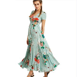 Women Maxi Sundress Button Up Split Floral Print Flower Evening Party Long Dress