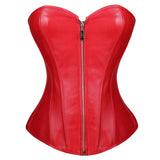 Black/Red Faux Leather Corset Sexy Clubwear Bustier Hot Lingerie Zipper Plus Size Waist Cincher Top S-6XL