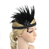 Vintage Black Beaded 20s 30s Feather Headpiece Women 1920s Gatsby Flapper Headband Feather Costume Accessories