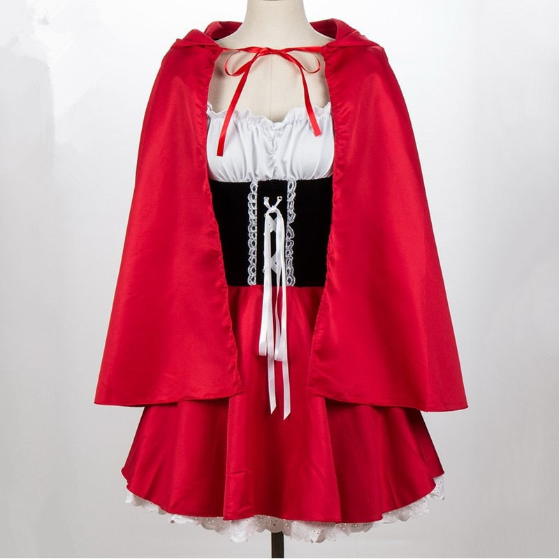 Halloween Costume For Adult Women Little Red Riding Hooded Cosplay Fantasy Game Uniforms Fancy Dress Party Cloak Outfit XS-6XL