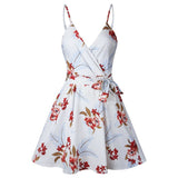 Floral Print Casual Sundress Sashes Cross V Neck Spaghetti Strap Backless A Line Dress