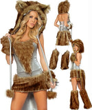 6Pcs/Set Sexy Big Bad Wolf Costume Halloween Cosplay Wolf Girl Plush Animal Costume For Adult Women Party Uniforms