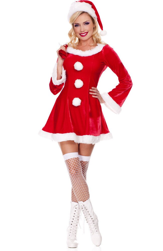 3Pcs/1set New Arrival Christmas Costumes Women Sexy Red Christmas Dress Santa Claus Costumes for Adults Uniform