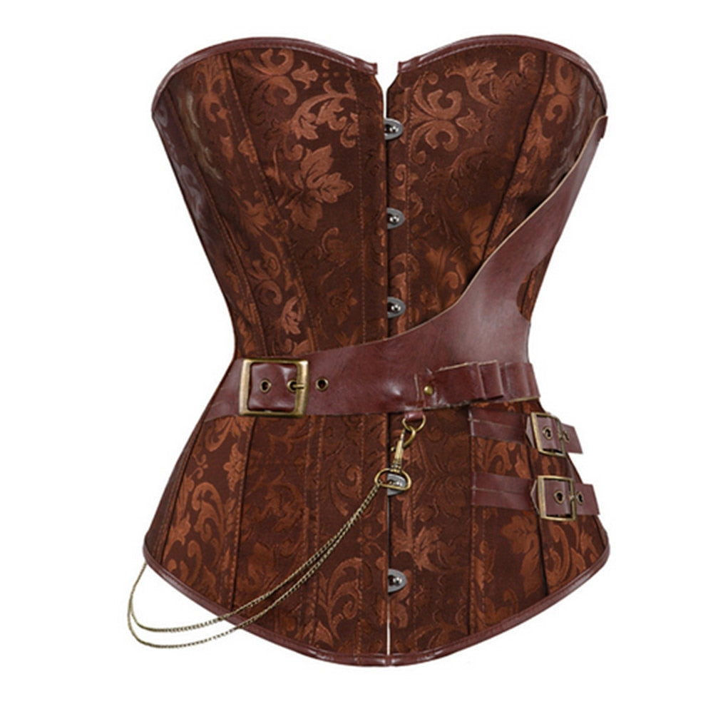 Steampunk Corset Waist Control Sexy Corsets Faux Leather Chains Corset Top Overbust Gothic Bustier Corselet Plus Size S-6XL