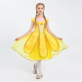 Fancy Girls Gold Belle Princess Costume Movie Beauty And The Beast Cosplay Halloween Kids Children Dress Clothing