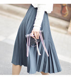 New Autumn Women Vintage High Waist Pleated Casual Loose Solid Stretch Skirts