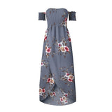 Women Off Shoulder Floral Print Boho Beach Summer Strapless Long Maxi Dress