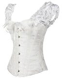 Puff Ruffle Renaissance Sleeves Overbust Corset Strapless Jacquard Brocade Corset Vest Top Gothic Clothes