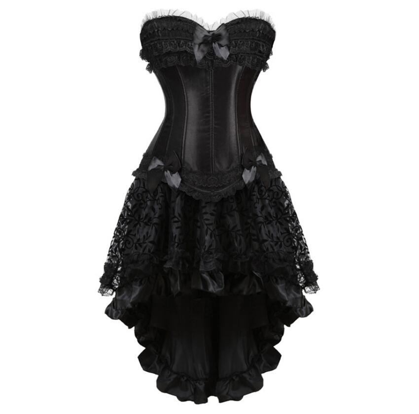 lace corset dresses burlesque plus size lingerie zip bustier corset skirts for women party gothic lolita sexy black korsett