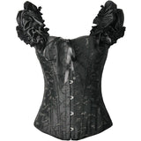 Puff Ruffle Renaissance Sleeves Overbust Corset Strapless Jacquard Brocade Corset Vest Top Gothic Clothes