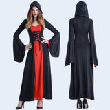 High Quality Adult Women Halloween Vampire Queen Costume Witch Medieval Renaissance Long Hooded Gown Dress