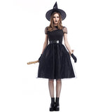 Black Gothic Witch Costume For Adult Women Purim Halloween Cosplay Party Wizards Fancy Dress