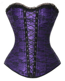 Sexy Gothic Lace Cover Lace up Boned Overbust Corset and Bustier Lingerie Zipper Side Top Body Shaper Plus Size