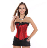 Sexy Satin Lace up Boned Overbust Corset and Bustier with Lace Trim Dancer Showgirl Corset Tops And Skirt