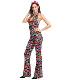 60s 70s Retro Hippie Disco Costumes Women Sleeveless Jumpsuit Halloween Cosplay