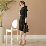 Belted Dress Women Spring Autumn Elegant Vantage Long-Sleeve Office Lady Vestido Clothing Robe