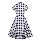 Elegant Plaid Button Up Gingham Dress Retro Style Women Summer Pockets A Line Cotton Rockabilly Vintage Dress
