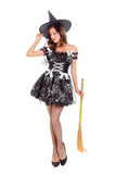 2018 New Black Witch Costume Halloween Party Witch Costume Women Sexy Performances Fancy Dress+Hat