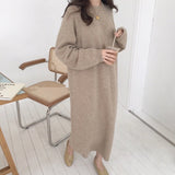 Winter Women Long Sleeve Long Sweater Dress Female Pullover Straight Knitted Solid Korean Clothes Plus Size Robe Femme