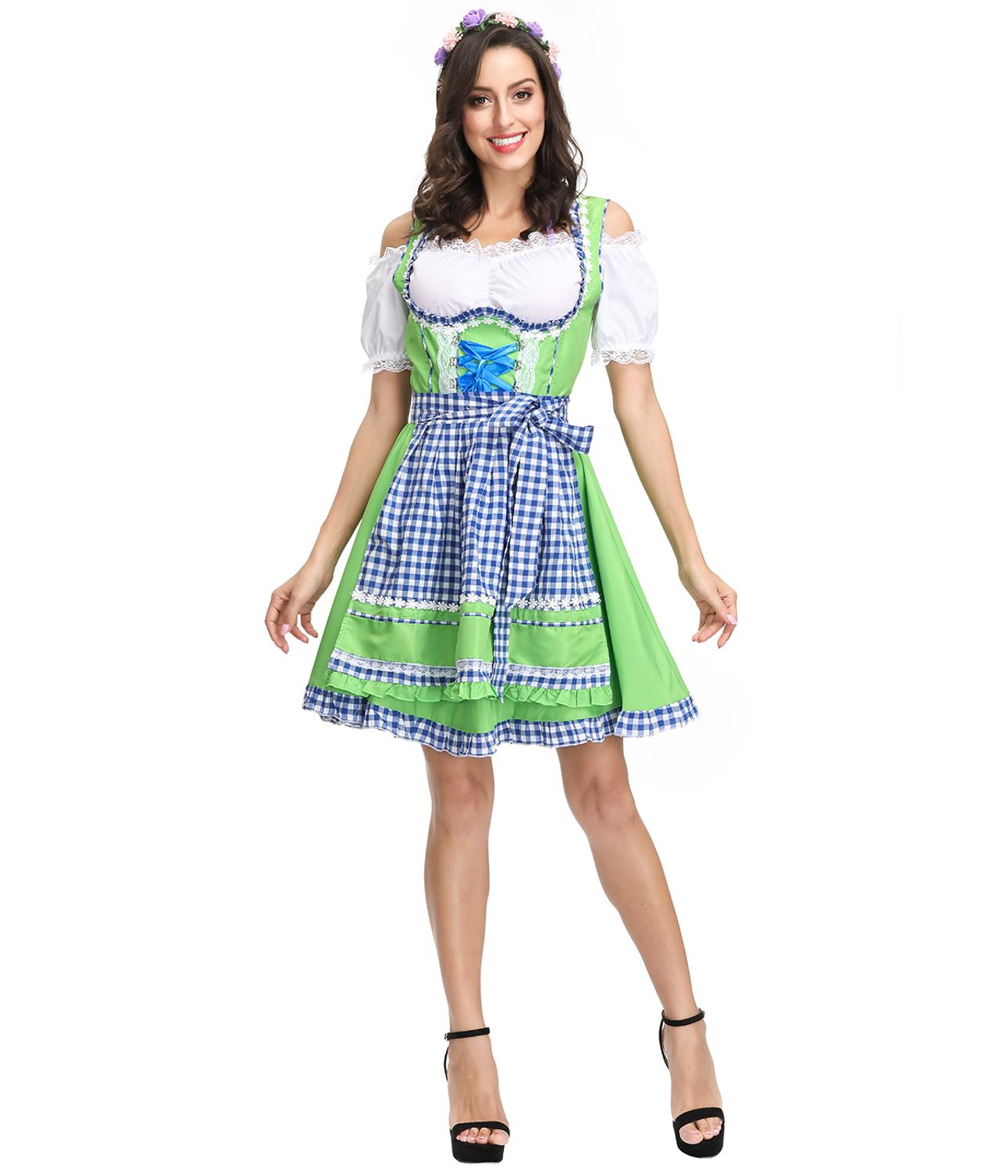 German Beer Maid Costume Adult Women Oktoberfest Dirndl Dress With Blouse Apron