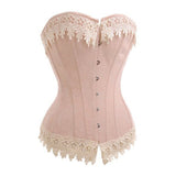 S-6XL Jacquard Pink Floral Appliques Lace Up Overbust Corsets And Bustiers Waist Trainer Corselet Sexy Gothic Corset Top