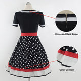 Pin Up Style Polka Dot 1950s Vintage Red Short Sleeve Color Block Elegant Pleated Retro Dress