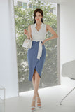 2021 Summer Women Fashion Chic Patchwork Sleeveless Bodycon Office Lady Formal Party Club Dress