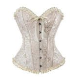 Sexy Satin Floral Gothic Lace up Boned Overbust Corset and Bustier Waist Trainer Plus Size XS-7XL with G-string