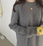 Winter Women Long Sleeve Long Sweater Dress Female Pullover Straight Knitted Solid Korean Clothes Plus Size Robe Femme