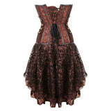 Women Steampunk Gothic Overbust Corset Dress Brocade Lace Up Corsets and Bustiers with Layed Skirt