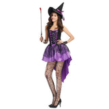 Halloween Costumes For Women Purple Fly Witch Costume Swallowtail Dress and Hat Cap Party Cosplay Clothing for Adult