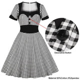 Rockabilly 50s Gingham Sweetheart Neck Women Retro Button Front 95% Cotton Vintage High Waist Plaid Dress