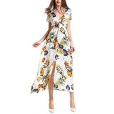 Women Maxi Sundress Button Up Split Floral Print Flower Evening Party Long Dress