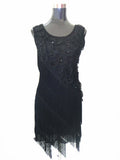 Vintage Women 1920s Flapper Dress Beaded Tiered Fringe Scalloped Petal Summer Mini Party Dress With Appliques