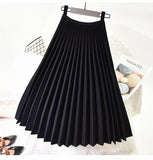 New Autumn Women Vintage High Waist Pleated Casual Loose Solid Stretch Skirts