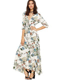 Women Maxi Sundress Button Up Split Floral Print Flower Evening Party Long Dress